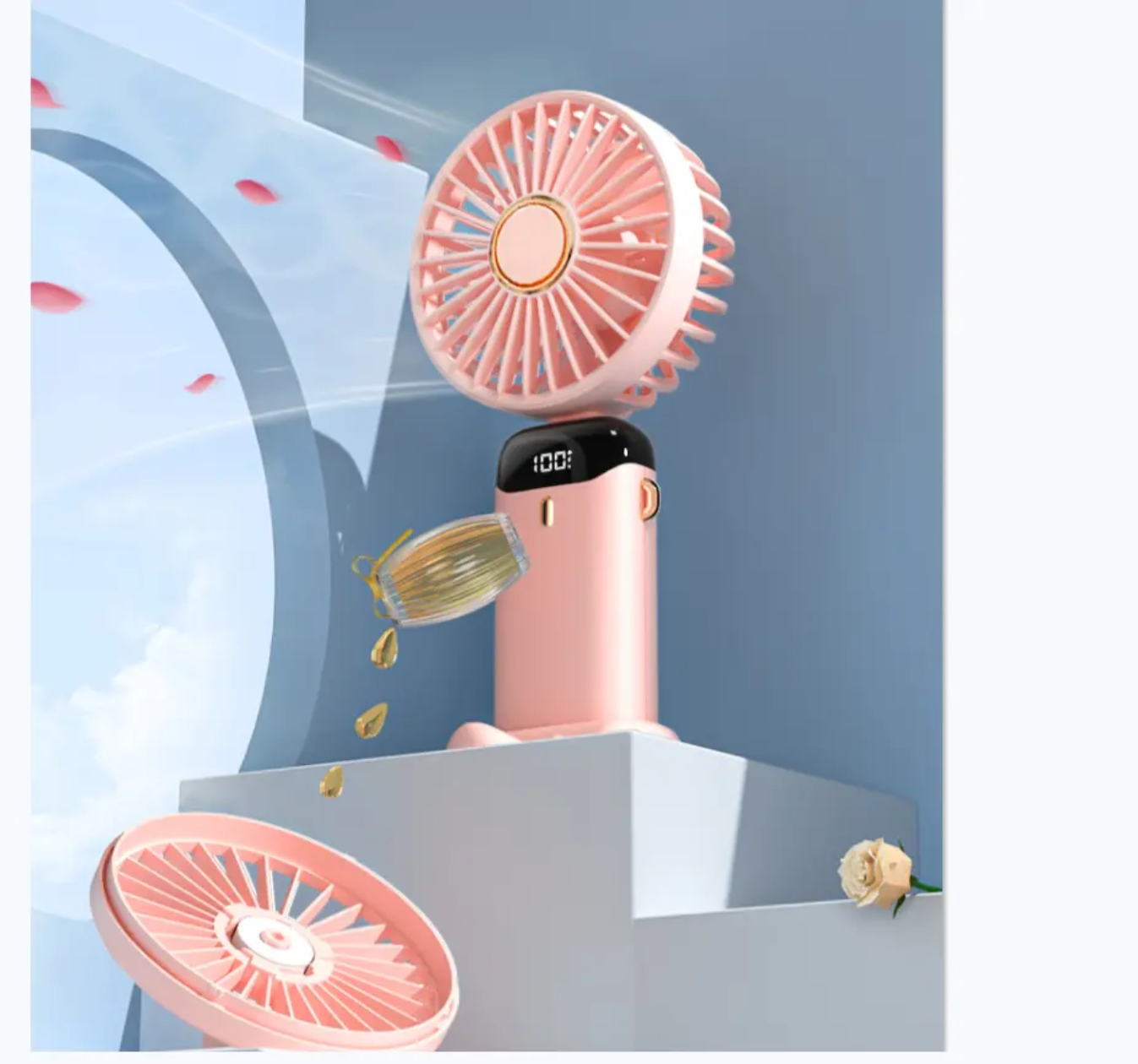 Rechargeable Hand Fan with LED Display - Multiple color variants